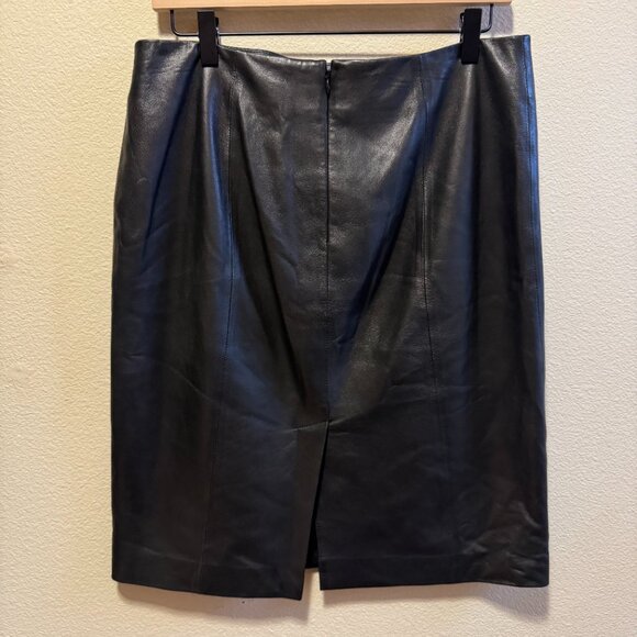 Talbots Black Genuine Leather Pencil Skirt | Size 8 | Classic - Picture 2 of 5